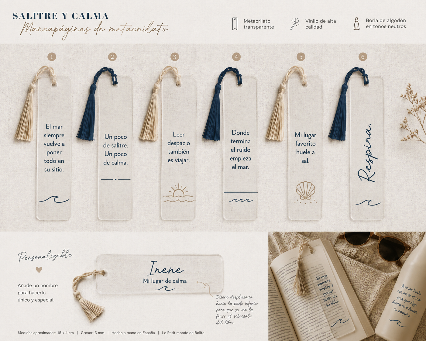 Marcapáginas de metacrilato personalizado | Colección Salitre y Calma