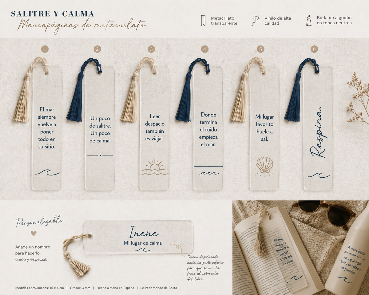 Marcapáginas de metacrilato personalizado | Colección Salitre y Calma