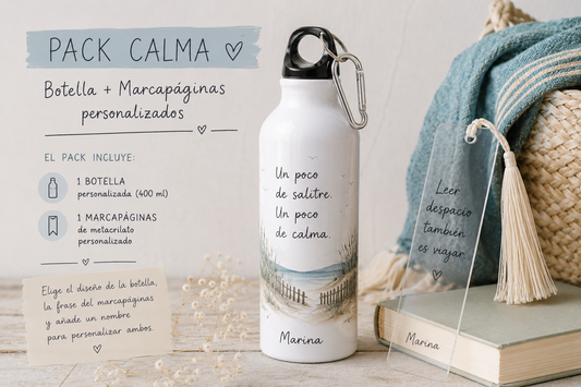 Pack Calma | Botella + Marcapáginas personalizado