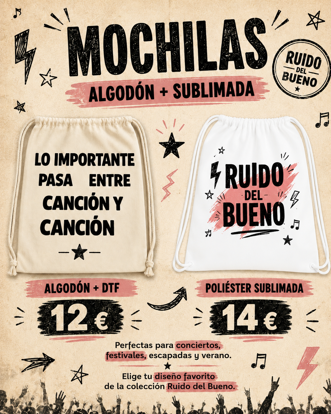 Mochila personalizada para conciertos y festivales | Ruido del Bueno